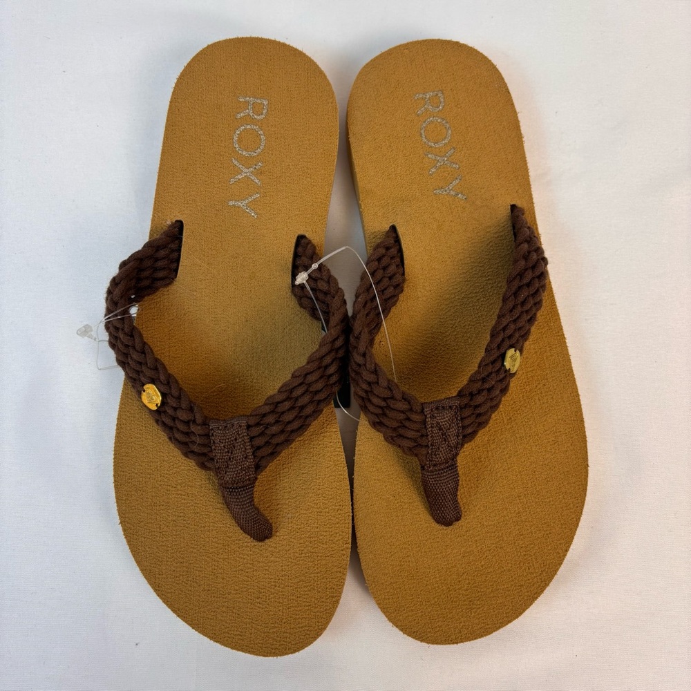 Roxy Lowtide Flip Flops Cotton Braided Straps Comfort Thong Sandals Brown Size 7